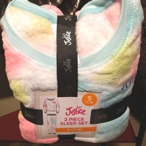 Justice- NWT 2pc Girls Pale Rainbow Color Plush Pajama Set- Size S (7/8)